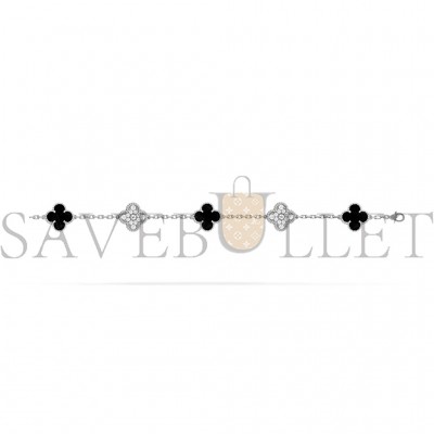 VAN CLEEF ARPELS VINTAGE ALHAMBRA BRACELET, 5 MOTIFS - WHITE GOLD, DIAMOND, ONYX  VCARP2R900